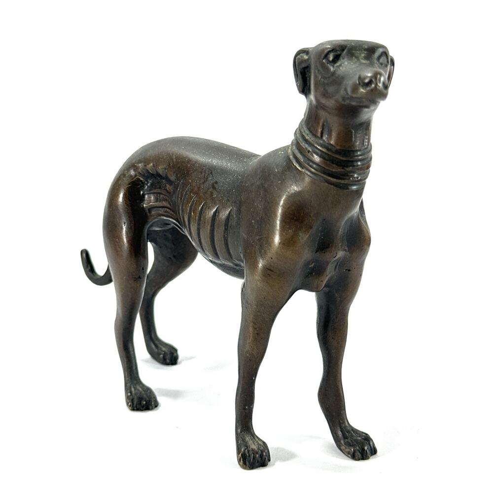 Vintage Bronze Greyhound Whippet Dog Figurine Statue Sighthound 7” Sculpture - Picture 4 of 8